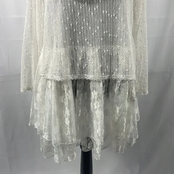 Simply Couture, Baby doll, layered Dress,Lace, with bow tie scarf, White, Medium - Picture 4 of 10